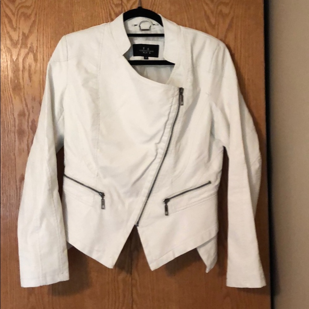 White faux leather motto jacket
